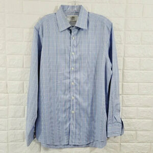 Charles Trywhitt Mens 16.34" Slim Fit Plaid Button Down Shirt Long Sleeve Blue